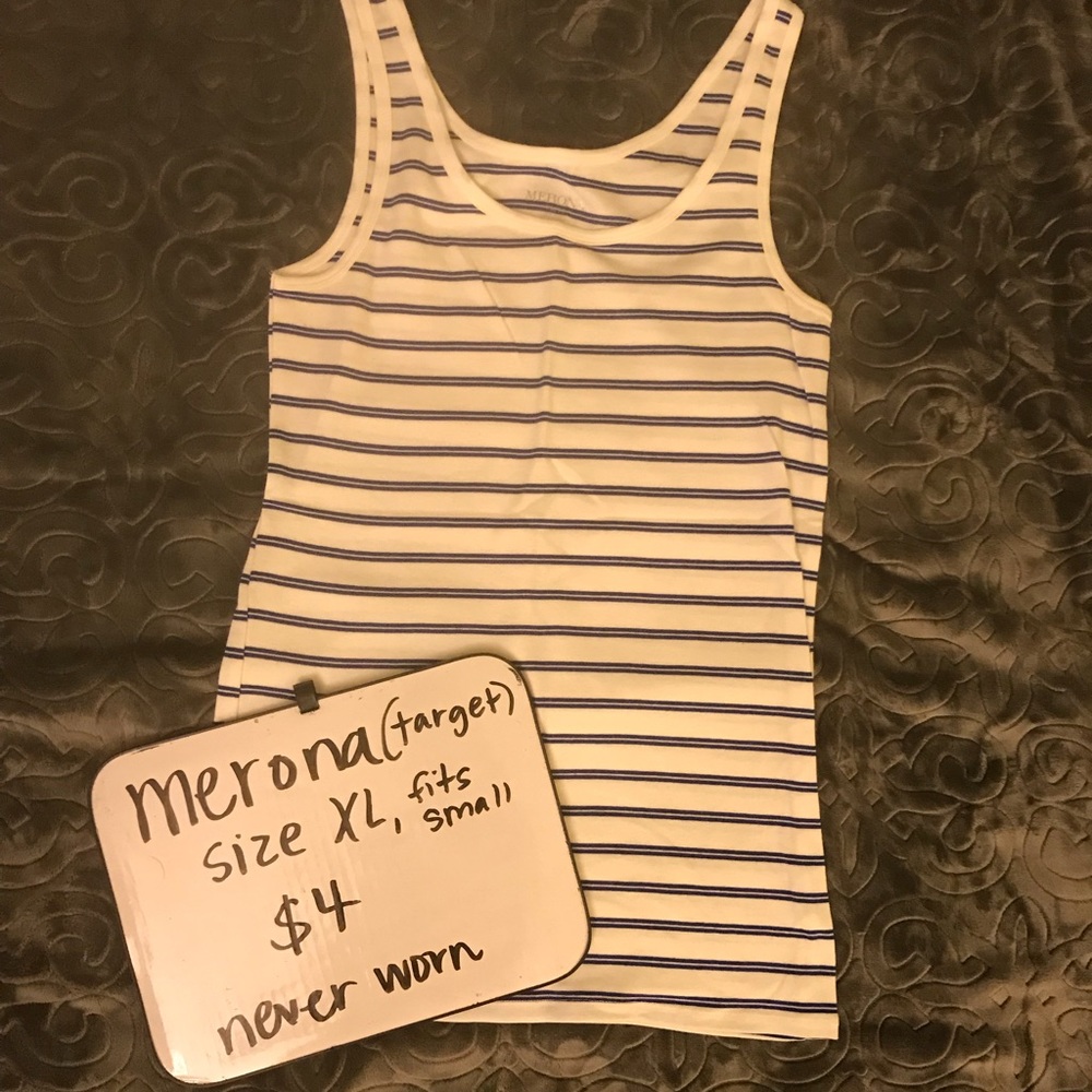 NWOT Merona Blue and White Striped Tank